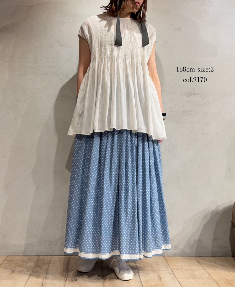 NMDS25231D(シャツ) COTTON&LINEN PATCHWORK(OVERDYE) CREW-NECK F/SL SHIRT WITH MINI PINTUCK