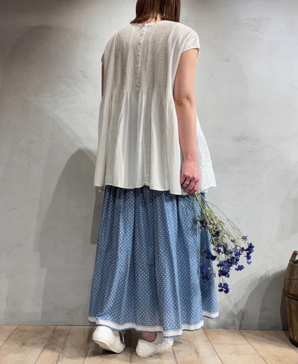 NMDS25231D(シャツ) COTTON&LINEN PATCHWORK(OVERDYE) CREW-NECK F/SL SHIRT WITH MINI PINTUCK