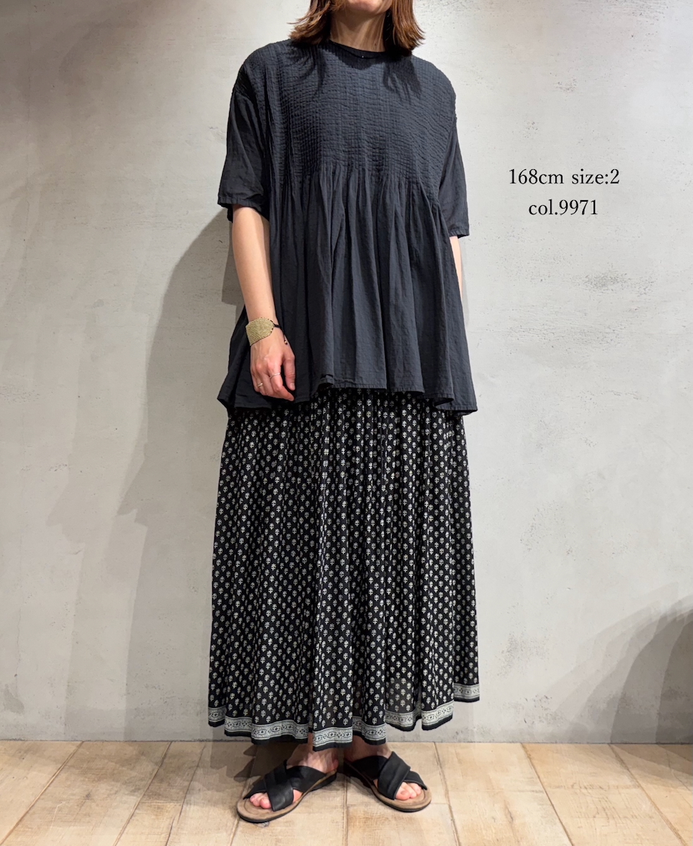 NMDS25251D(シャツ) 80s ORGANIC DOBIE CHECK(OVERDYE) CREW-NECK P/O HALF/SL SHIRT WITH PINTUCK