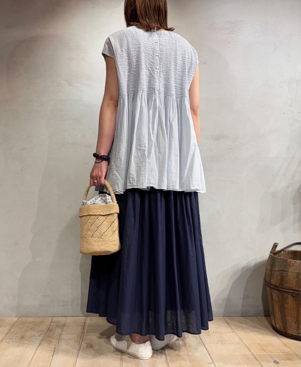 NMDS25252D(シャツ) 80s ORGANIC DOBIE CHECK(OVERDYE) CREW-NECK F/SL SHIRT WITH PINTUCK