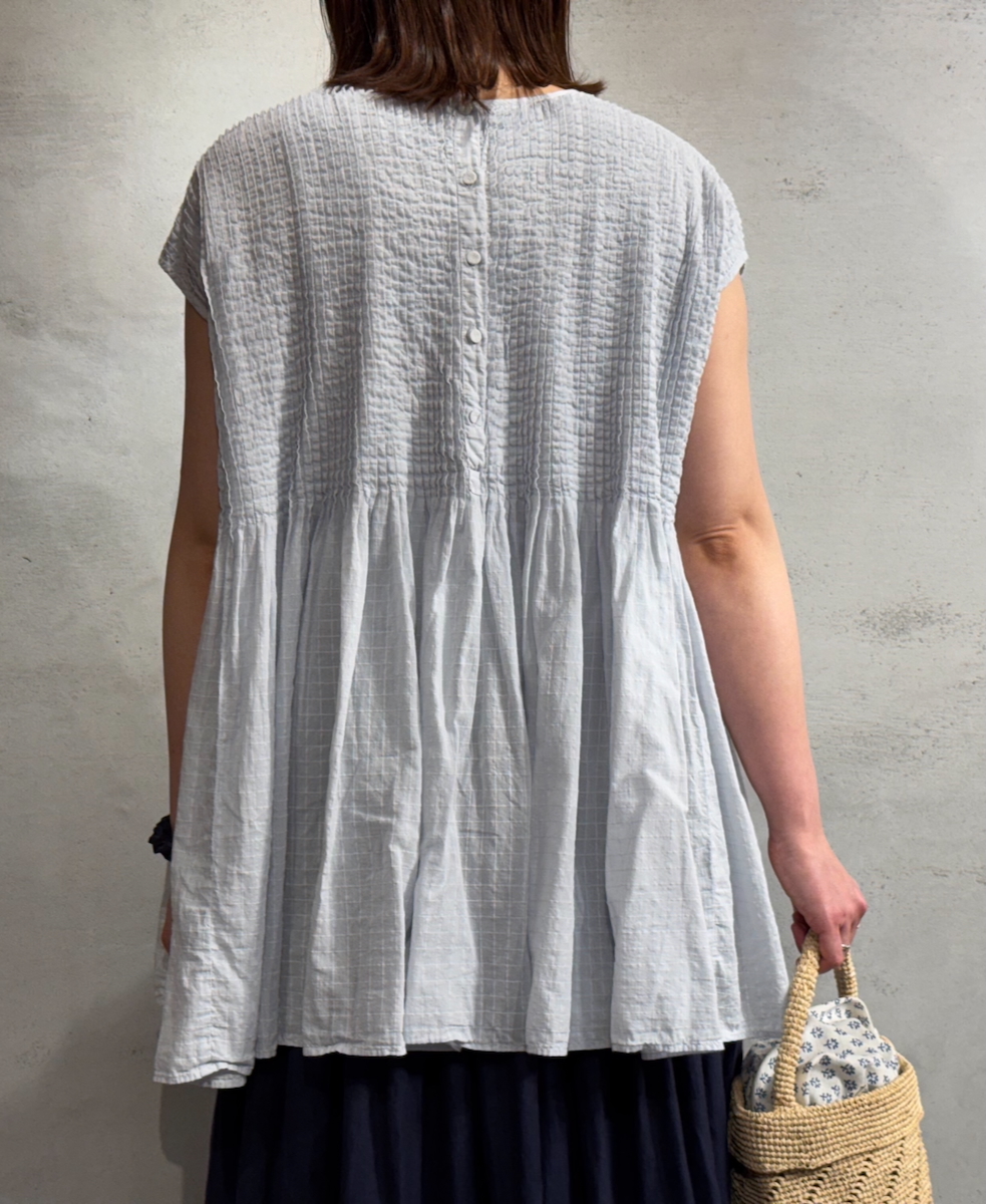 NMDS25252D(シャツ) 80s ORGANIC DOBIE CHECK(OVERDYE) CREW-NECK F/SL SHIRT WITH PINTUCK