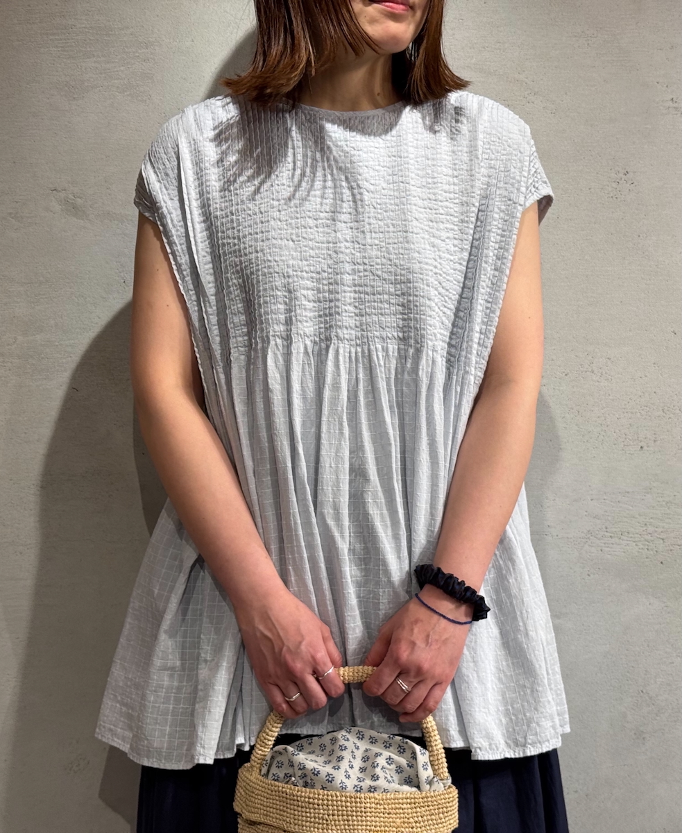 NMDS25252D(シャツ) 80s ORGANIC DOBIE CHECK(OVERDYE) CREW-NECK F/SL SHIRT WITH PINTUCK
