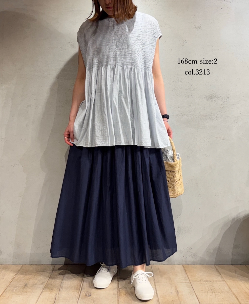 NMDS25252D(シャツ) 80s ORGANIC DOBIE CHECK(OVERDYE) CREW-NECK F/SL SHIRT WITH PINTUCK