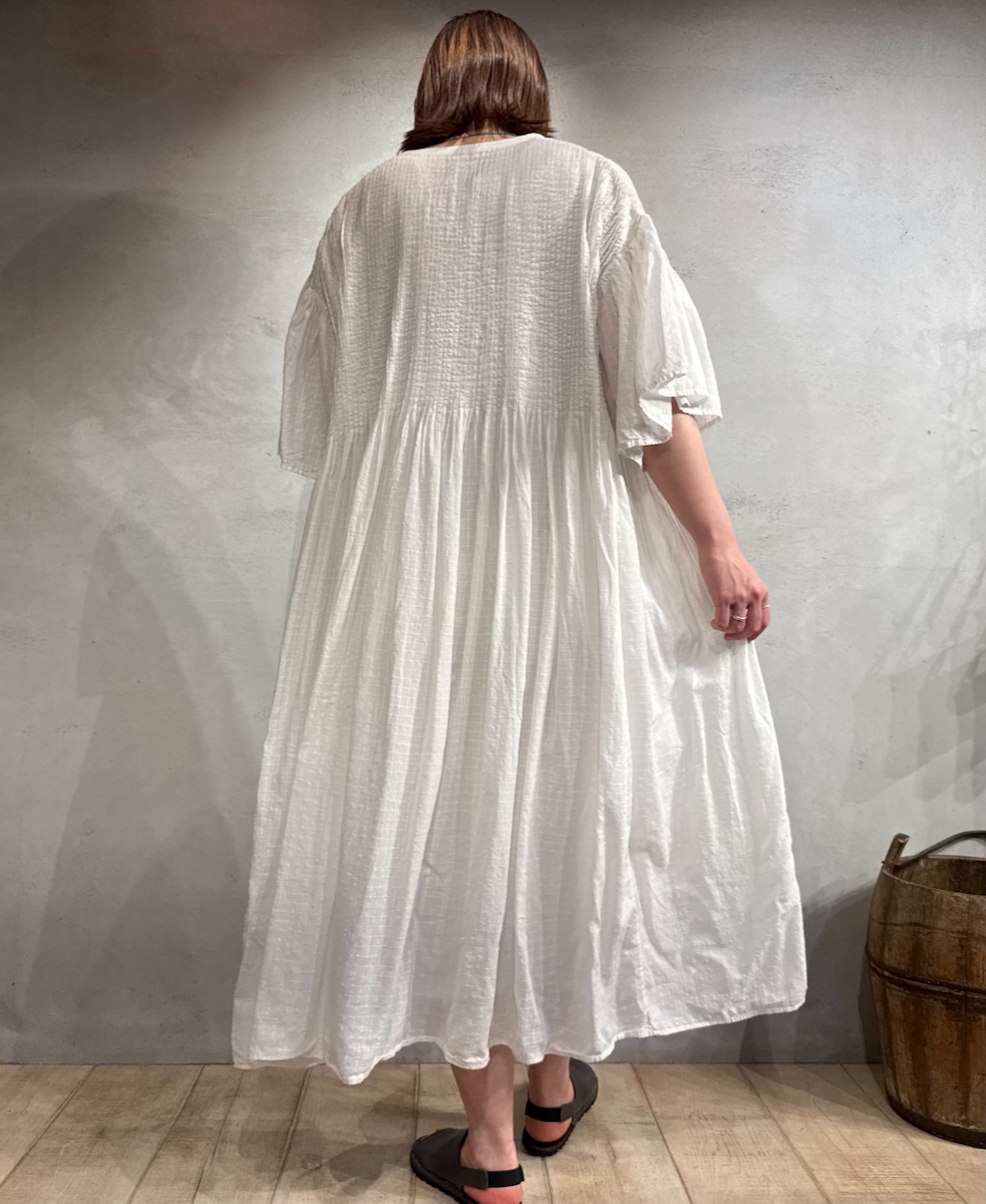 NMDS25253D(ワンピース) 80s ORGANIC DOBIE CHECK(OVERDYE) FLARED SLEEVE DRESS WITH PINTUCK