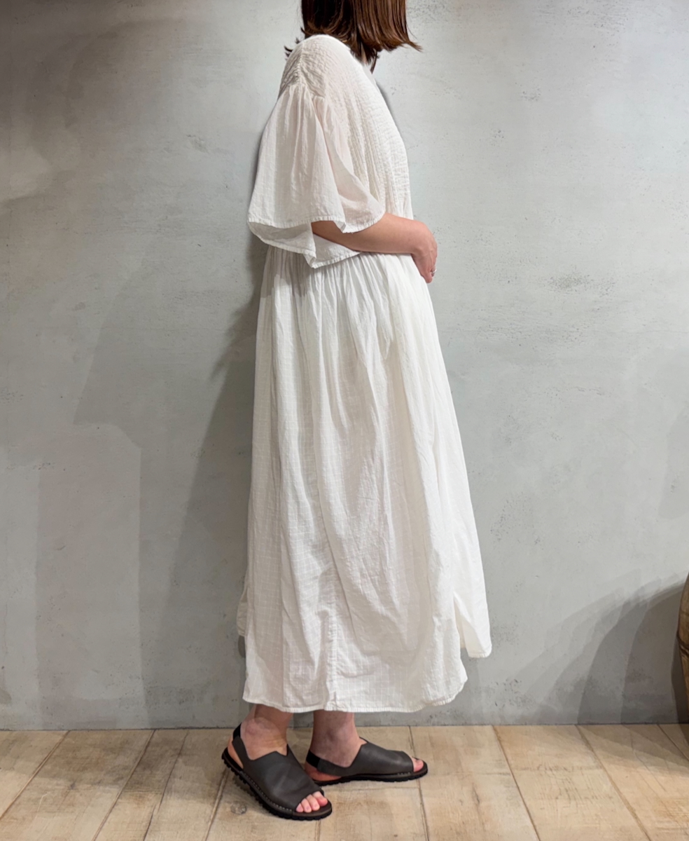 NMDS25253D(ワンピース) 80s ORGANIC DOBIE CHECK(OVERDYE) FLARED SLEEVE DRESS WITH PINTUCK