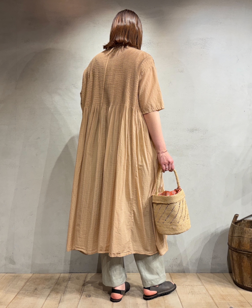 NMDS25254D(ワンピース) 80s ORGANIC DOBIE CHECK(OVERDYE) BANDED COLLAR MAXI DRESS WITH PINTUCK