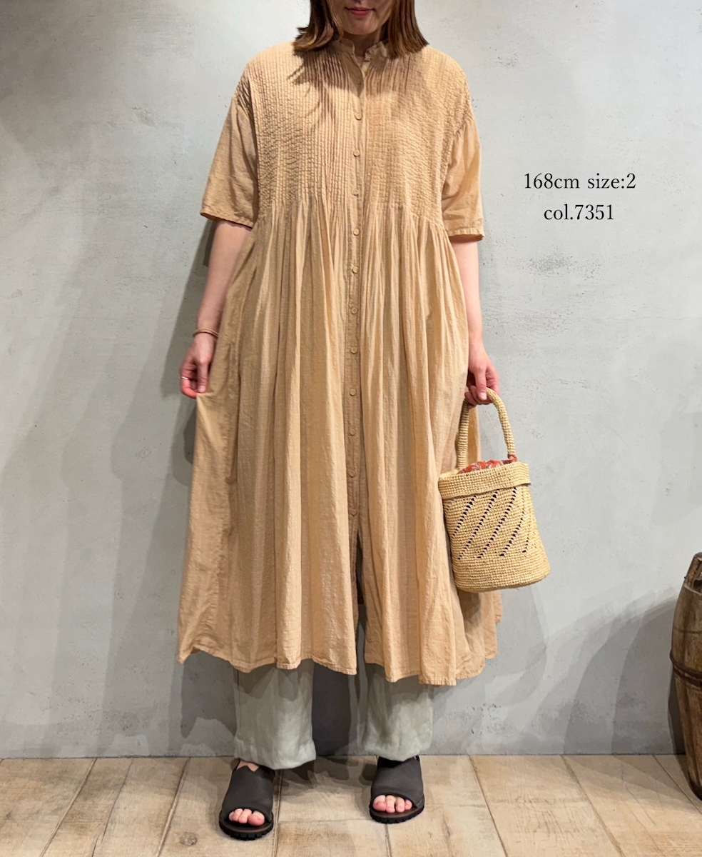 NMDS25254D(ワンピース) 80s ORGANIC DOBIE CHECK(OVERDYE) BANDED COLLAR MAXI DRESS WITH PINTUCK