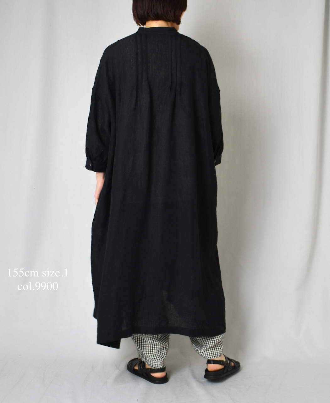 INSL25203(ワンピース) 60s LINEN PLAIN BANDED COLLAR 3/4SL PINTUCK DRESS