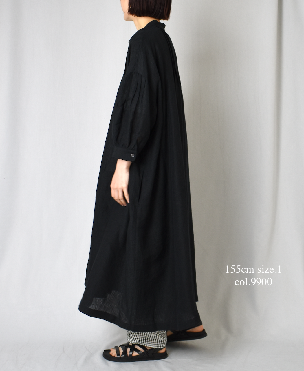INSL25203(ワンピース) 60s LINEN PLAIN BANDED COLLAR 3/4SL PINTUCK DRESS