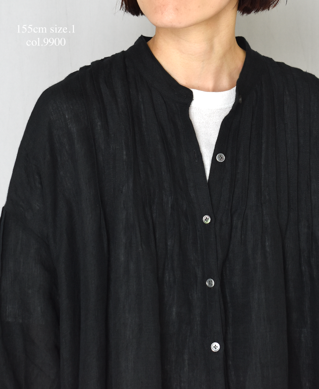 INSL25203(ワンピース) 60s LINEN PLAIN BANDED COLLAR 3/4SL PINTUCK DRESS