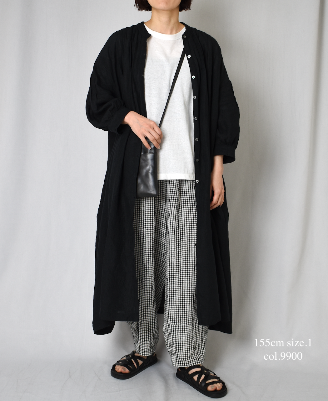 INSL25203(ワンピース) 60s LINEN PLAIN BANDED COLLAR 3/4SL PINTUCK DRESS