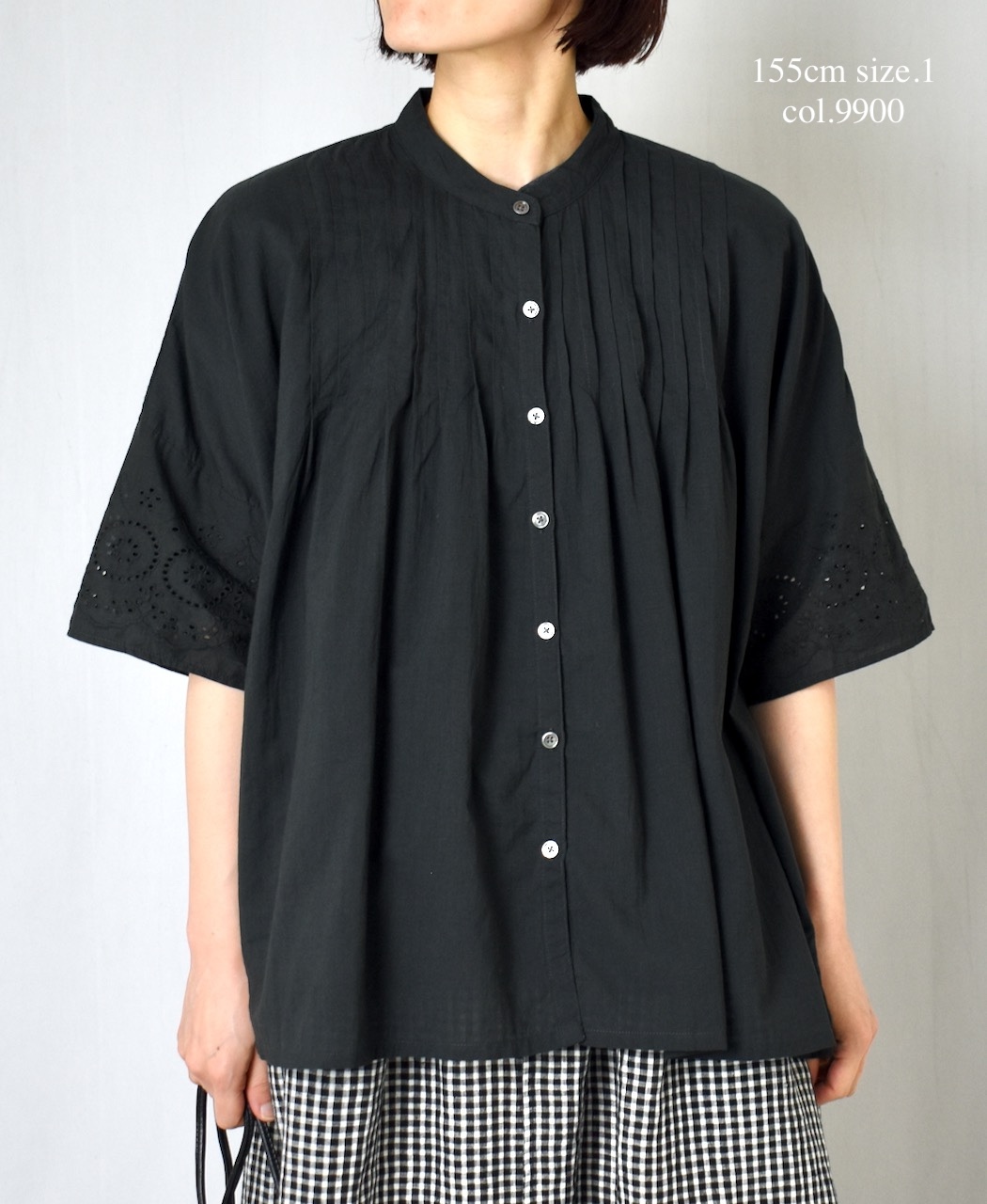 ●INSL24221 (シャツ) 80s VOILE PLAIN WITH CUT WORK LACE BANDED COLLAR PINTUCK SHIRT