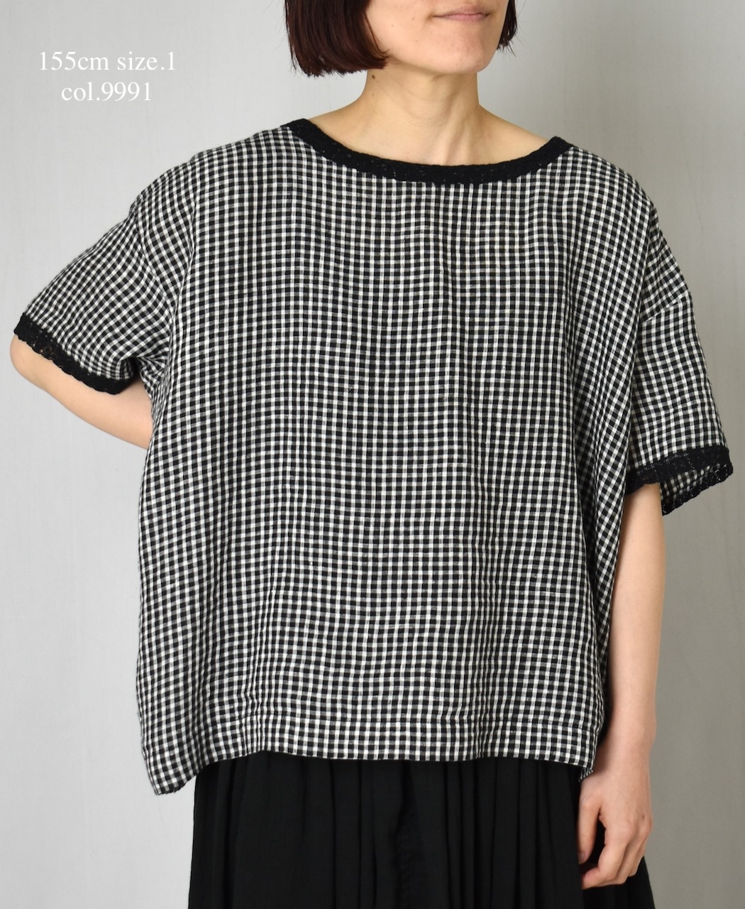 INSL25212(プルオーバー) 60s LINEN CHECK BOAT NECK PULLOVER WITH BACK SIDE PLEATS&LACE
