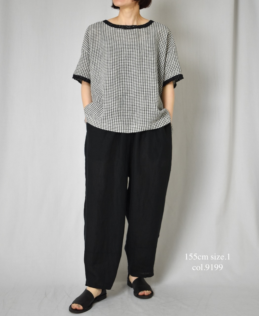 INSL25212(プルオーバー) 60s LINEN CHECK BOAT NECK PULLOVER WITH BACK SIDE PLEATS&LACE