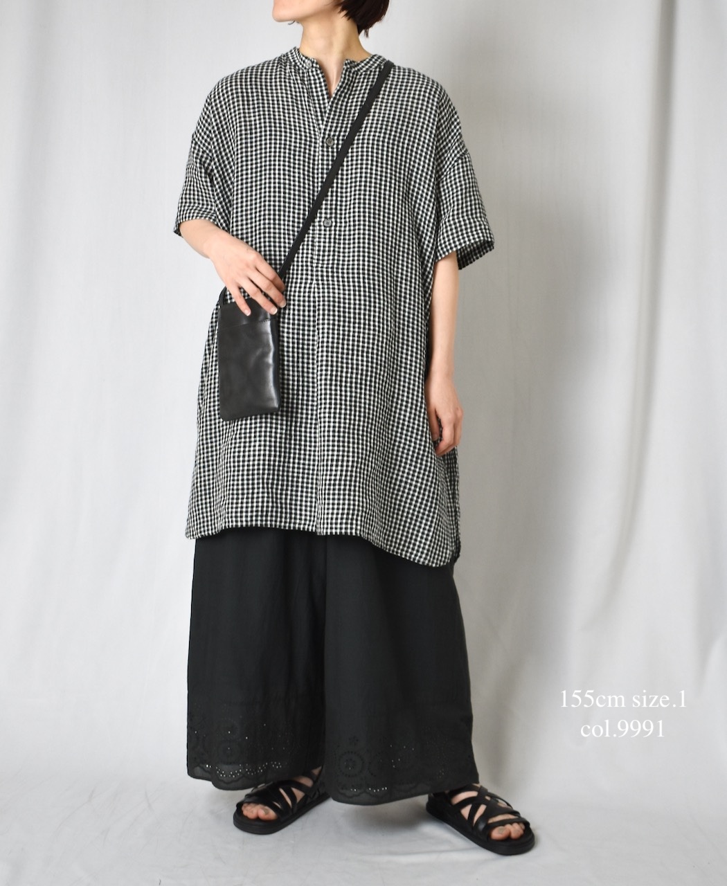 INSL25213(チュニック) 60s LINEN CHECK BANDED COLLAR 3/4SL TUNIC