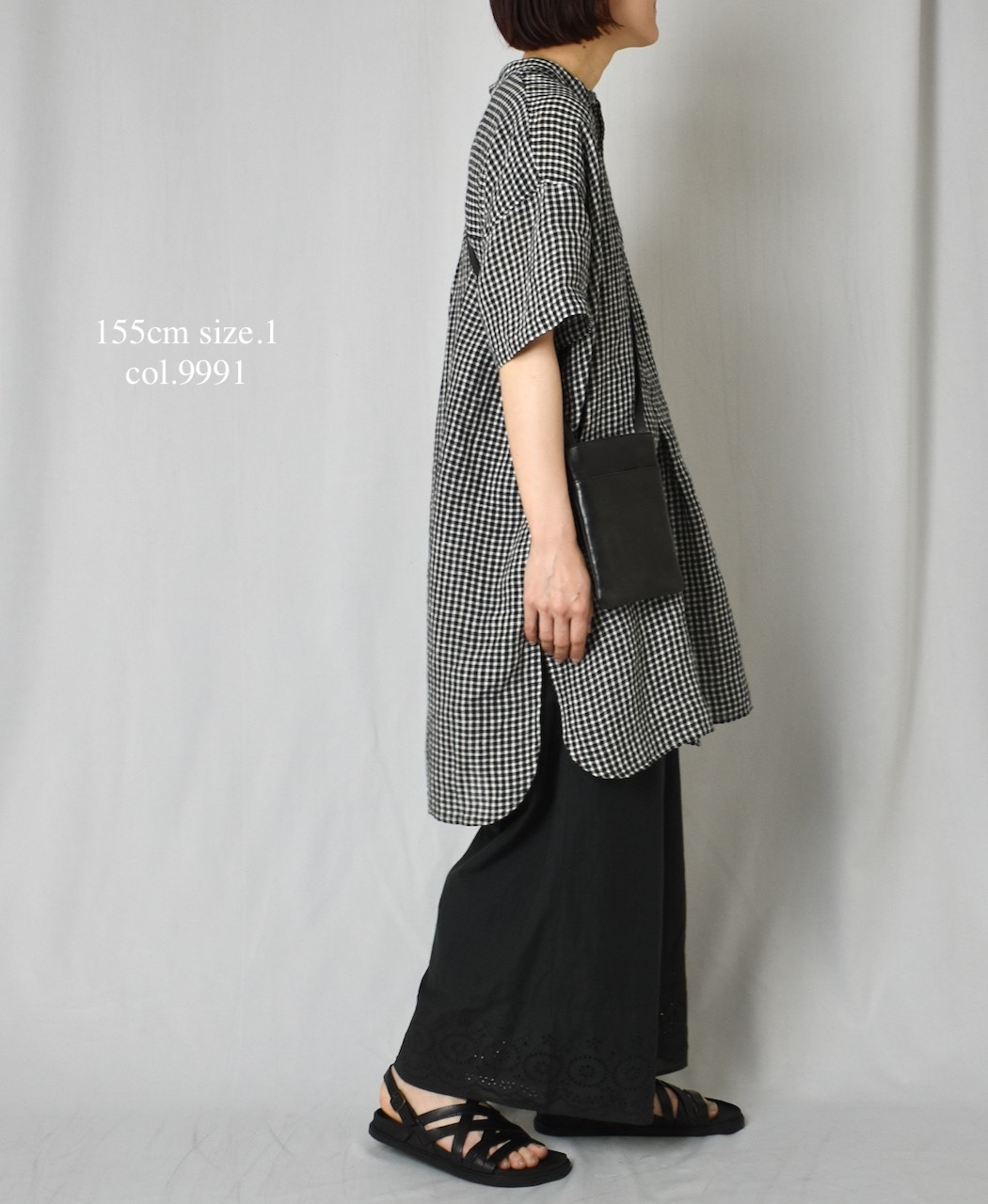 INSL25213(チュニック) 60s LINEN CHECK BANDED COLLAR 3/4SL TUNIC