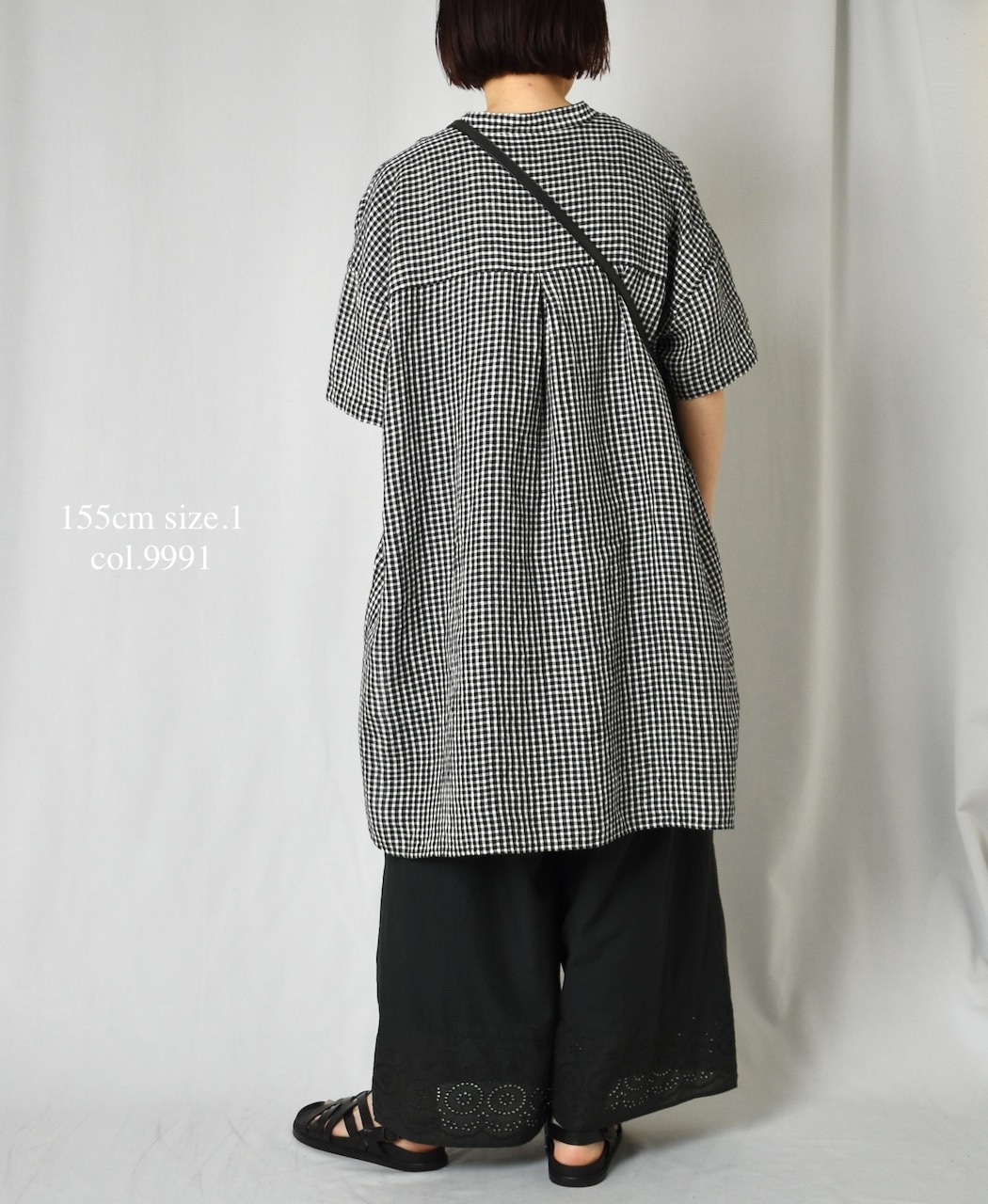 INSL25213(チュニック) 60s LINEN CHECK BANDED COLLAR 3/4SL TUNIC