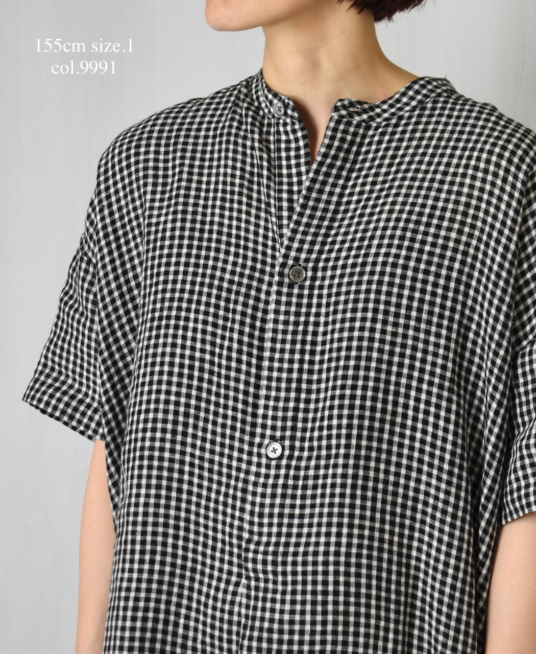 INSL25213(チュニック) 60s LINEN CHECK BANDED COLLAR 3/4SL TUNIC