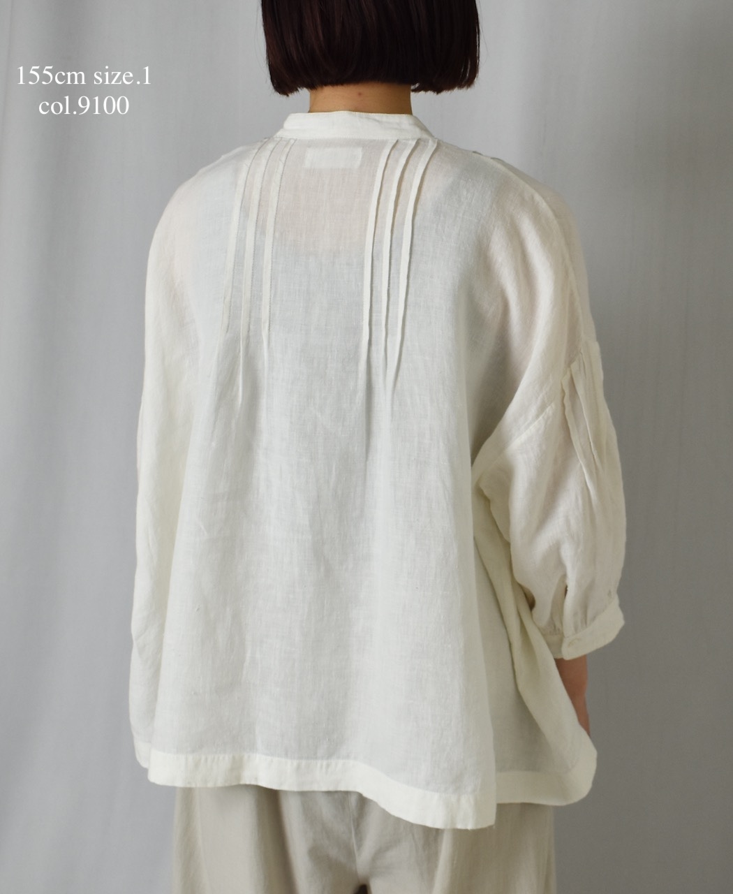 ●INSL24201(シャツ) 60s LINEN PLAIN BANDED COLLAR 3/4SL PINTUCK SHIRT