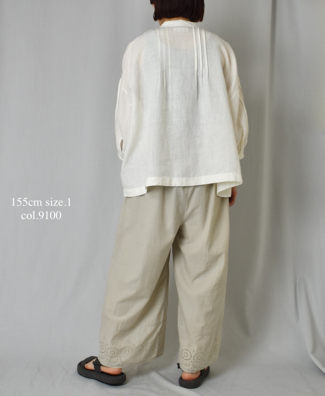 ●INSL24201(シャツ) 60s LINEN PLAIN BANDED COLLAR 3/4SL PINTUCK SHIRT