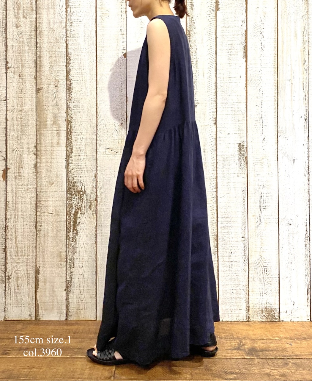 NAM1633LP (ワンピース) LINEN PLAIN (OVERDYE) BOAT NECK NO/SL ONE-PIECE