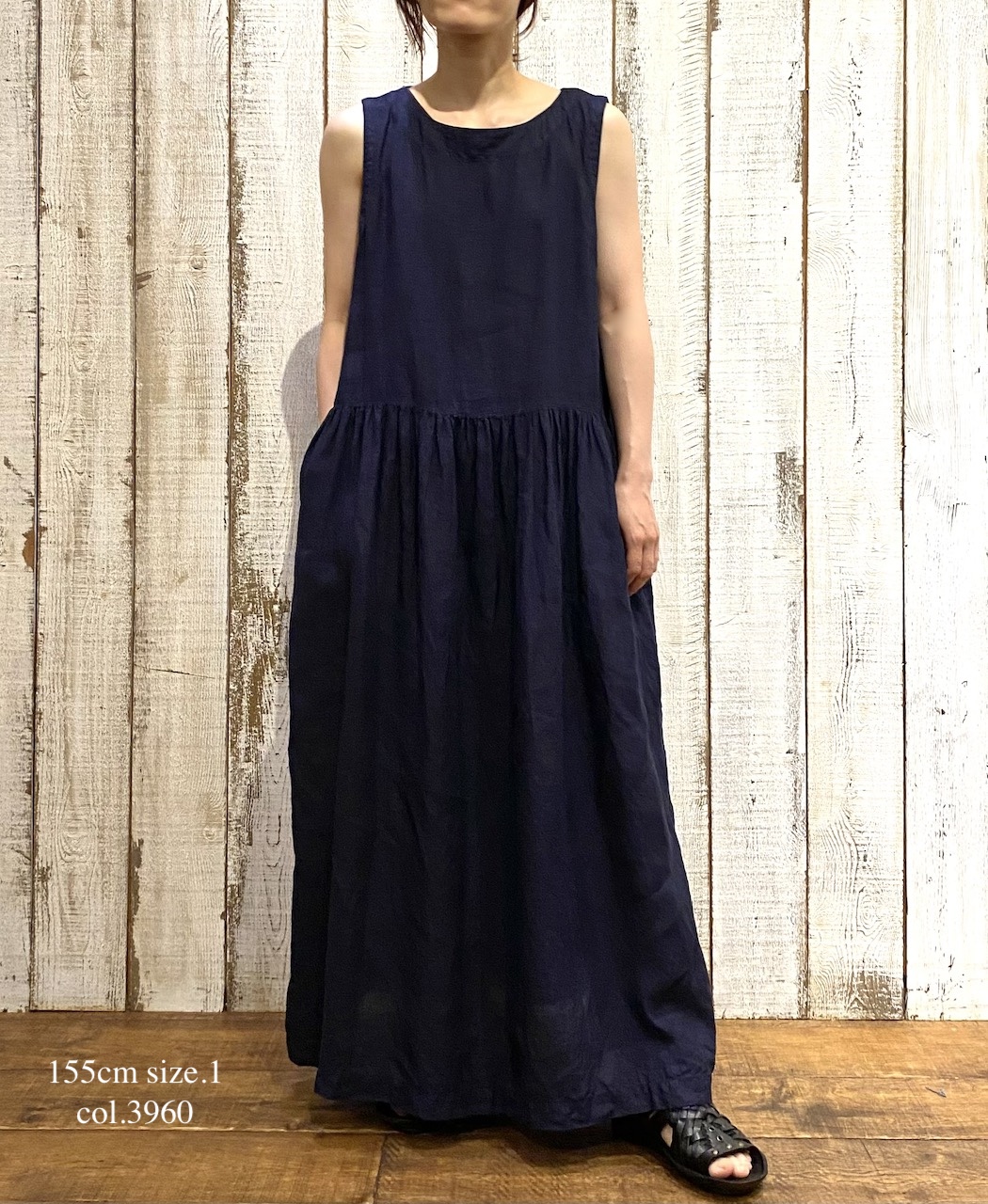 NAM1633LP (ワンピース) LINEN PLAIN (OVERDYE) BOAT NECK NO/SL ONE-PIECE