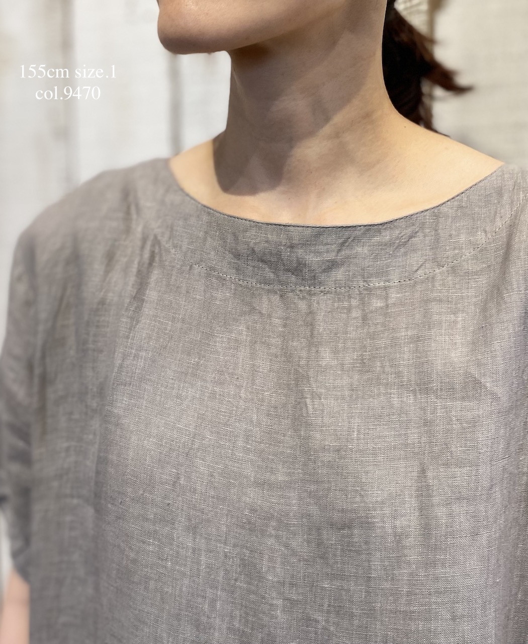 ●NAM1632LP (ワンピース) LINEN PLAIN (OVERDYE) BOAT NECK S/SL ONE-PIECE