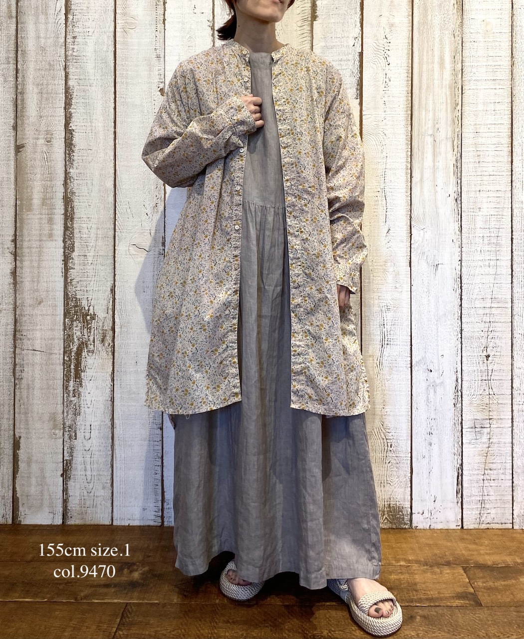 ●NAM1632LP (ワンピース) LINEN PLAIN (OVERDYE) BOAT NECK S/SL ONE-PIECE