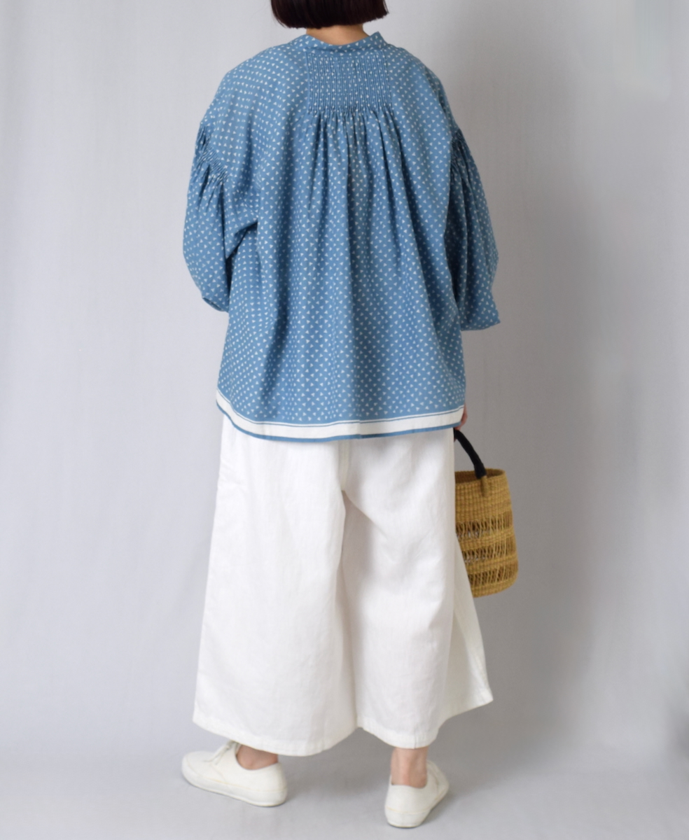 ●INMDS25101(シャツ) 80s VOILE TRIANGLE BLOCK PRINT BANDED COLLAR SHIRT WITH MINI PINTUCK
