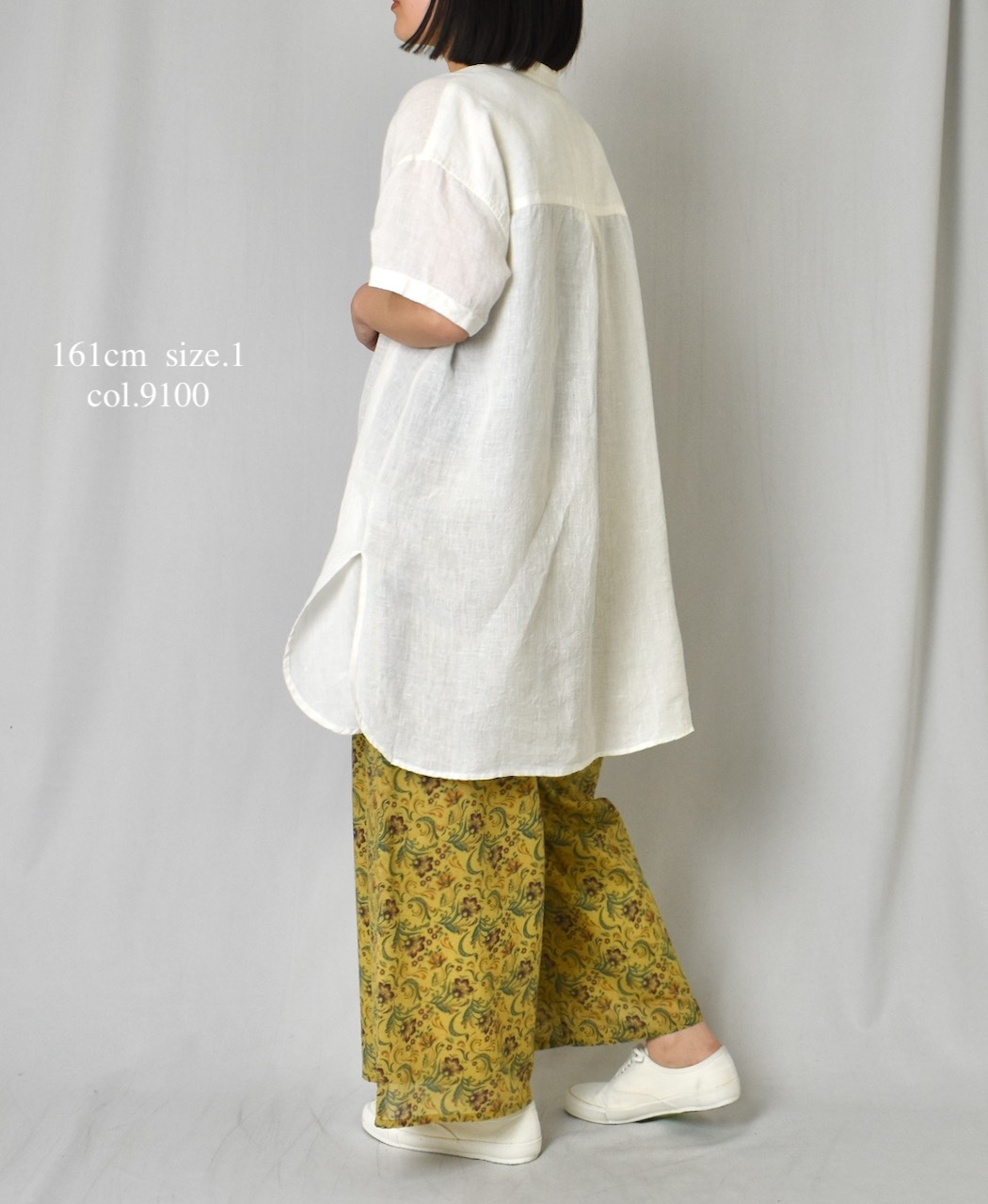 INSL25202(チュニック) 60s LINEN PLAIN BANDED COLLAR 3/4SL TUNIC