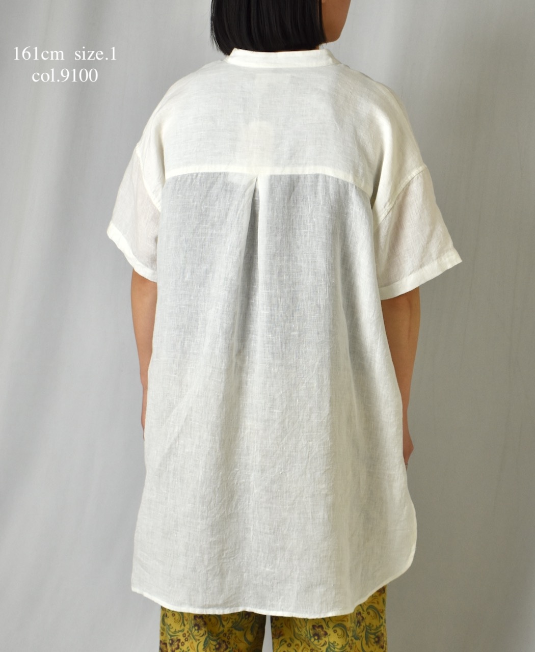 INSL25202(チュニック) 60s LINEN PLAIN BANDED COLLAR 3/4SL TUNIC