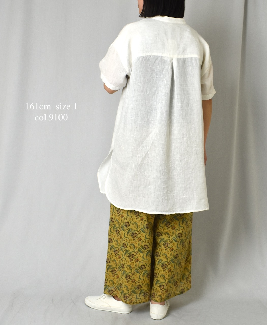 INSL25202(チュニック) 60s LINEN PLAIN BANDED COLLAR 3/4SL TUNIC