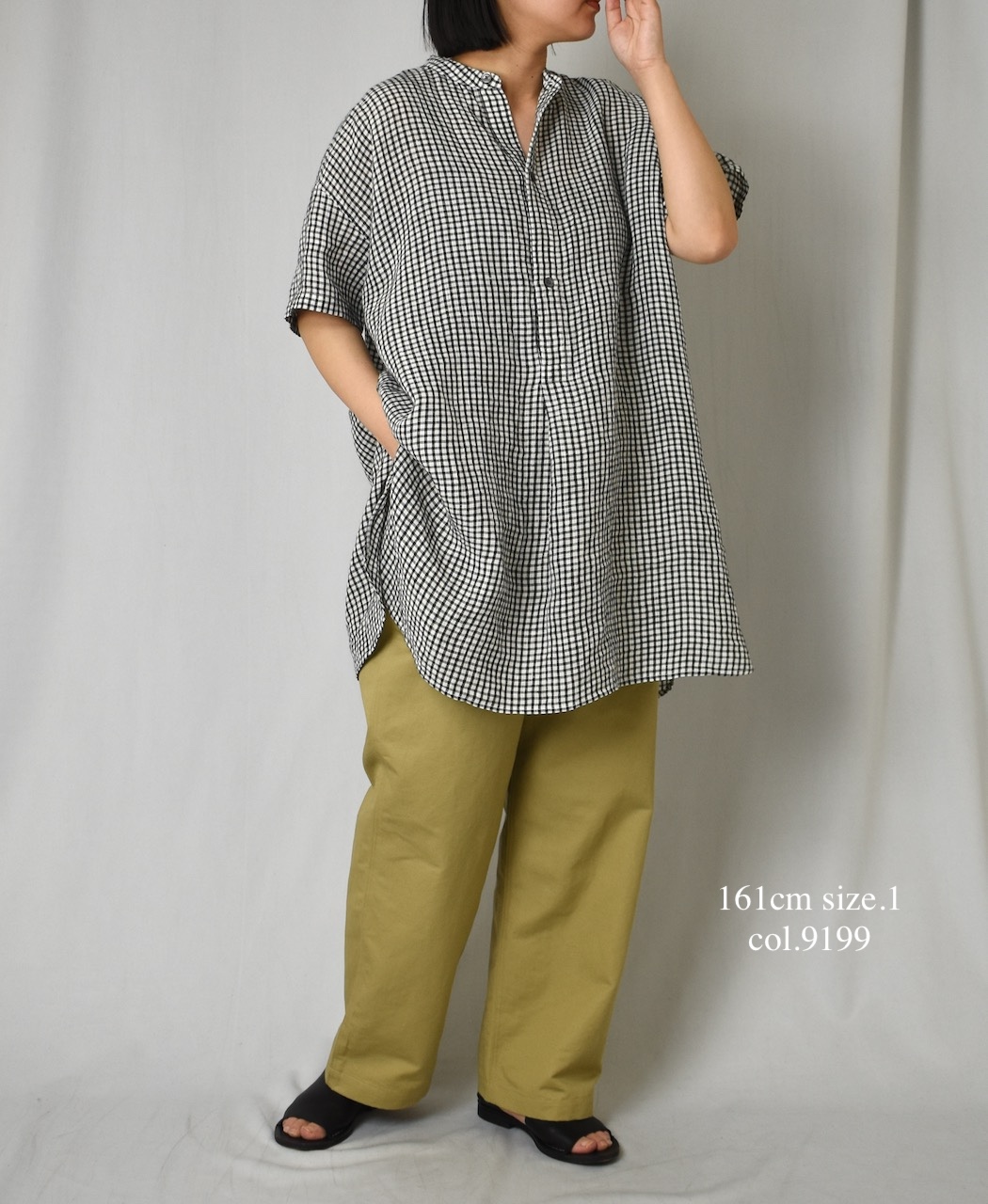 INSL25213(チュニック) 60s LINEN CHECK BANDED COLLAR 3/4SL TUNIC