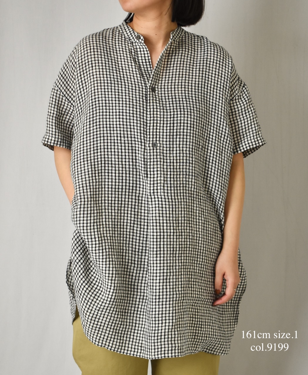 INSL25213(チュニック) 60s LINEN CHECK BANDED COLLAR 3/4SL TUNIC