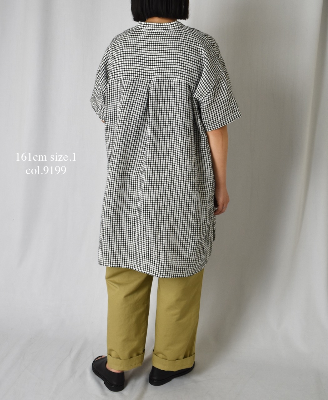 INSL25213(チュニック) 60s LINEN CHECK BANDED COLLAR 3/4SL TUNIC