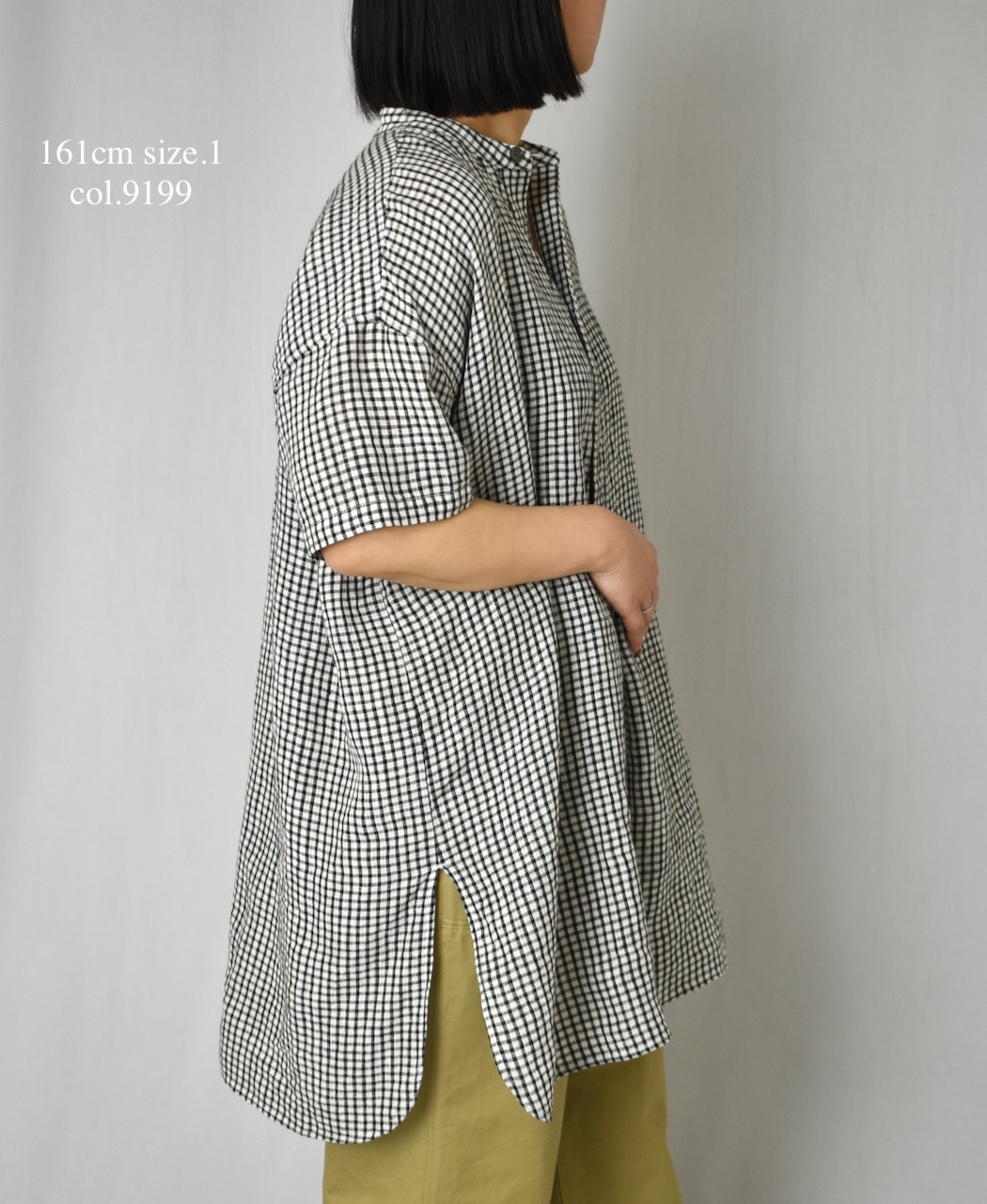 INSL25213(チュニック) 60s LINEN CHECK BANDED COLLAR 3/4SL TUNIC