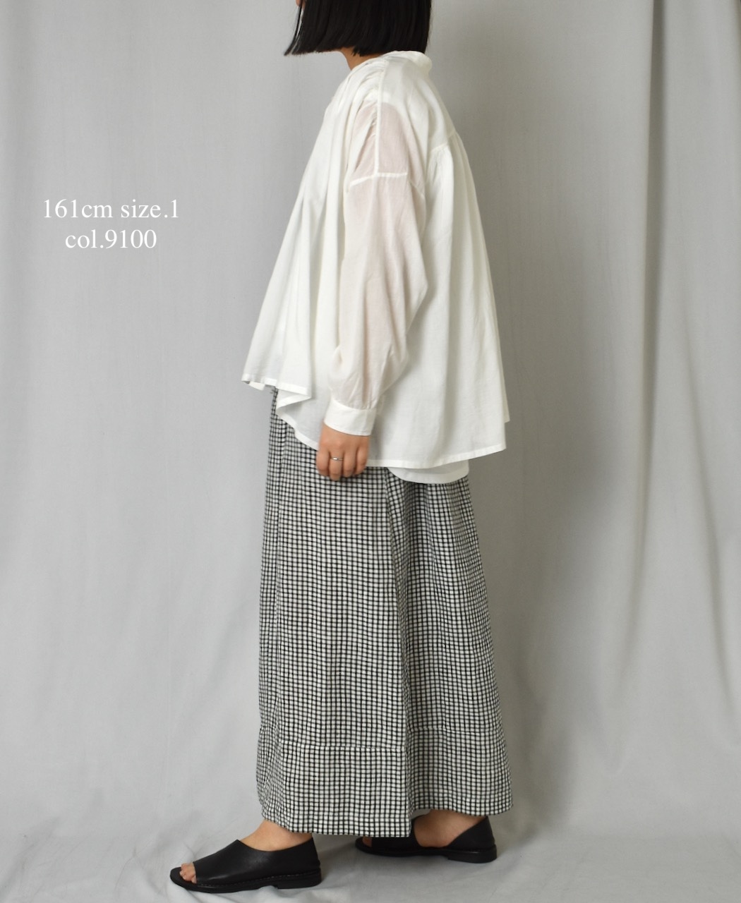 NSL25041(シャツ) 80s COTTON VOILE PLAIN BANDED COLLAR GATHER SHIRT