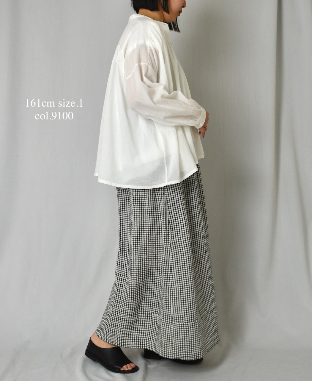NSL25041(シャツ) 80s COTTON VOILE PLAIN BANDED COLLAR GATHER SHIRT