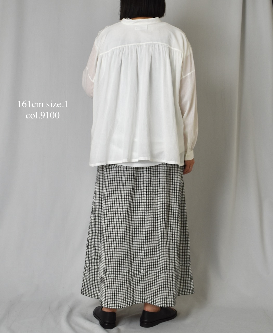 NSL25041(シャツ) 80s COTTON VOILE PLAIN BANDED COLLAR GATHER SHIRT