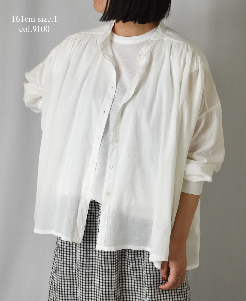 NSL25041(シャツ) 80s COTTON VOILE PLAIN BANDED COLLAR GATHER SHIRT