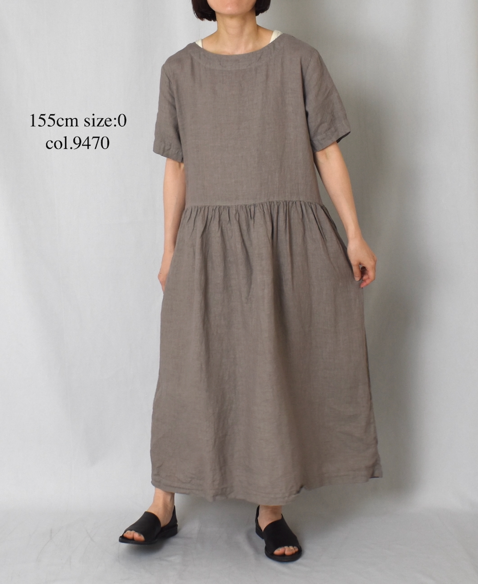 ●NAM1632LP (ワンピース) LINEN PLAIN (OVERDYE) BOAT NECK S/SL ONE-PIECE