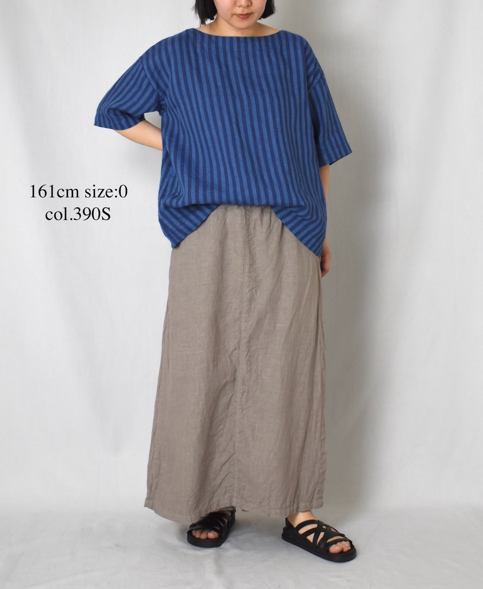 NAM1631LSW(シャツ) LINEN STRIPE(WASH) BOAT NECK S/SL SHIRT