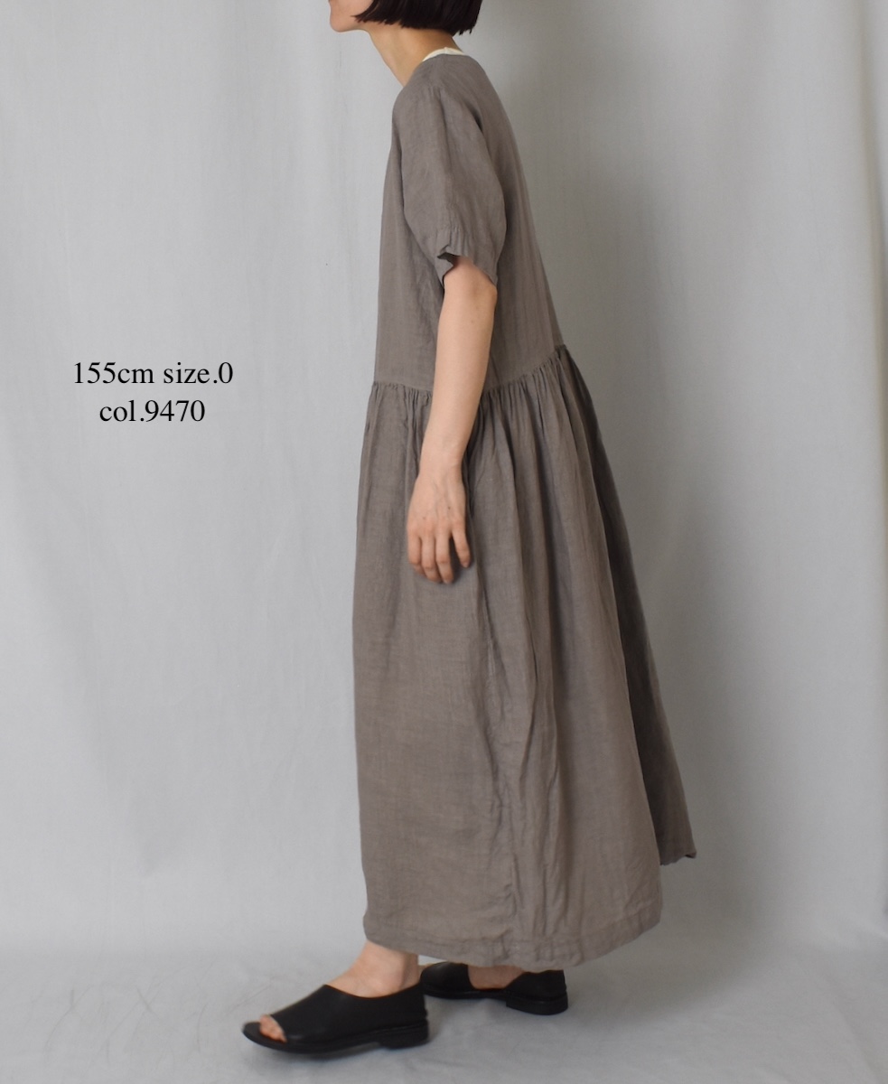 ●NAM1632LP (ワンピース) LINEN PLAIN (OVERDYE) BOAT NECK S/SL ONE-PIECE