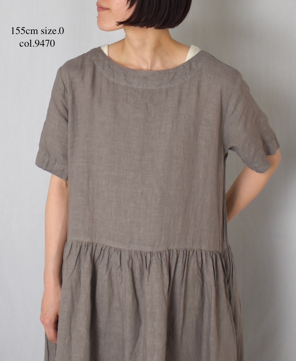 ●NAM1632LP (ワンピース) LINEN PLAIN (OVERDYE) BOAT NECK S/SL ONE-PIECE
