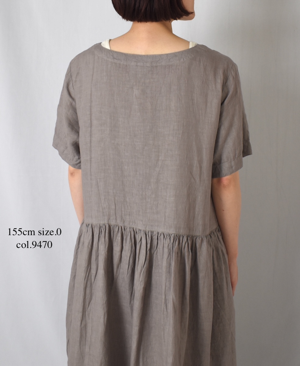 ●NAM1632LP (ワンピース) LINEN PLAIN (OVERDYE) BOAT NECK S/SL ONE-PIECE