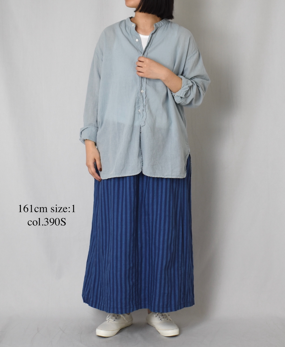 NAM2411LSW(キュロットスカート) LINEN STRIPE(WASH) WRAP CULOTTES WITH SEAM POCKET