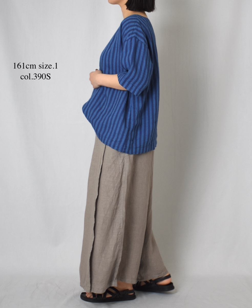 NAM1631LSW(シャツ) LINEN STRIPE(WASH) BOAT NECK S/SL SHIRT