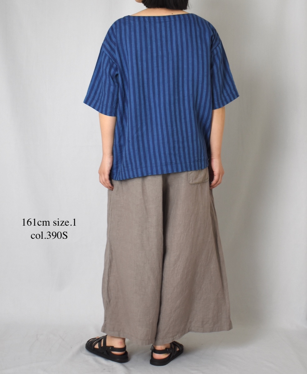 NAM1631LSW(シャツ) LINEN STRIPE(WASH) BOAT NECK S/SL SHIRT