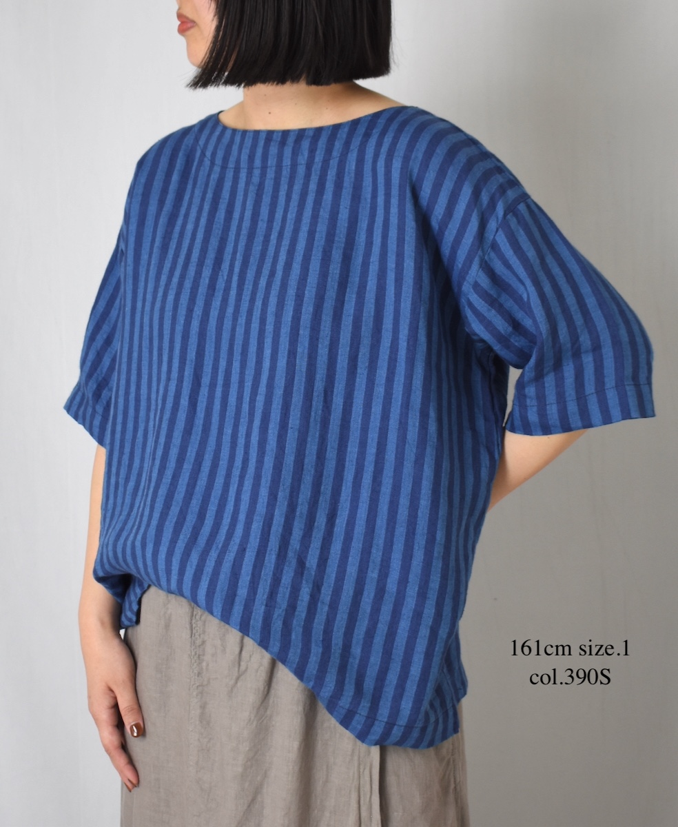 NAM1631LSW(シャツ) LINEN STRIPE(WASH) BOAT NECK S/SL SHIRT