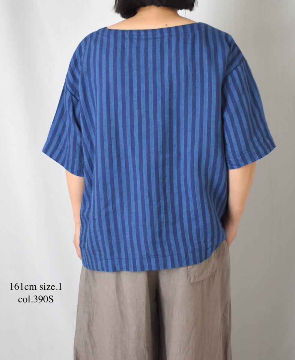 NAM1631LSW(シャツ) LINEN STRIPE(WASH) BOAT NECK S/SL SHIRT